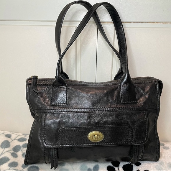 𝅺FOSSIL Black Leather Classic Shoulder Bag Purse - Picture 1 of 8